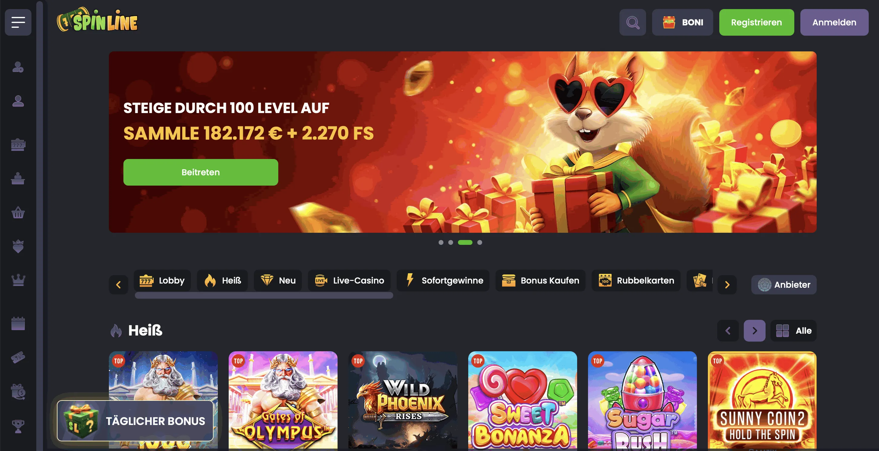 SpinLine Online Casino Startseite